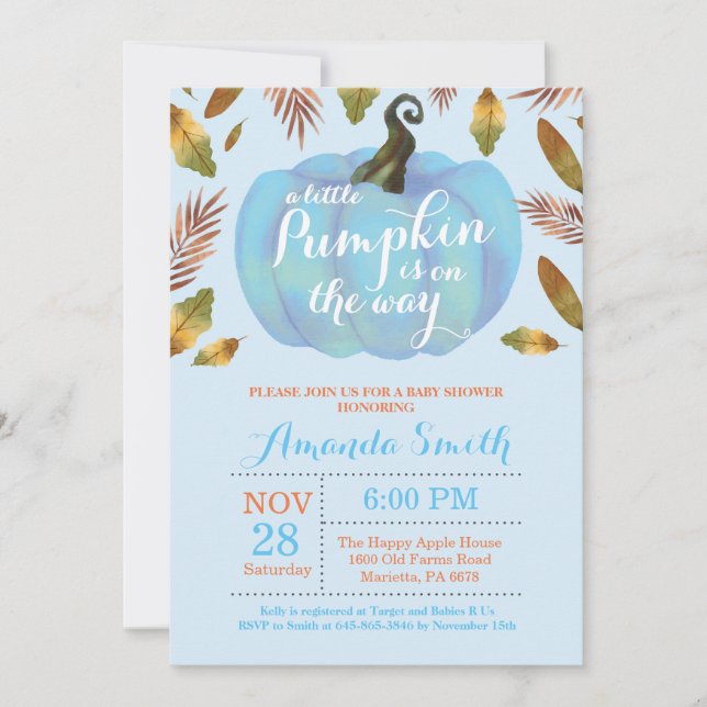 Einladung von Boy Pumpkin Fall Baby Shower (Vorderseite)