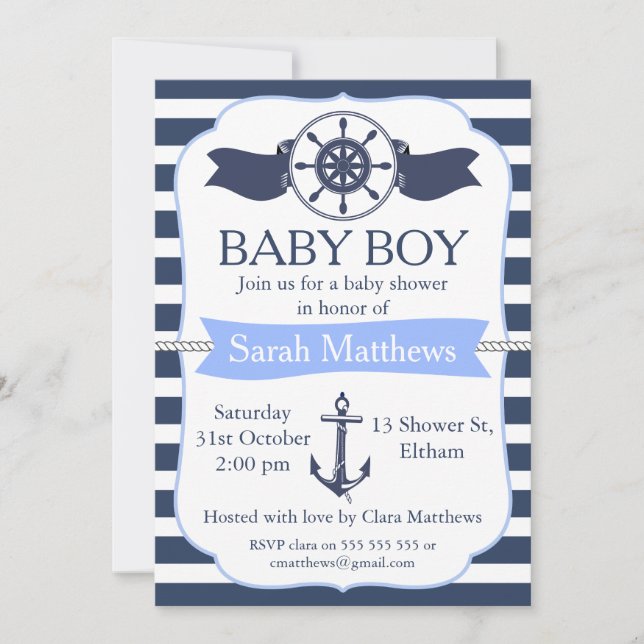 Einladung von Boys Nautical Baby Shower (Vorderseite)