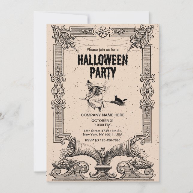 Einladung von braunem Vintagem Halloween-Party (Vorderseite)