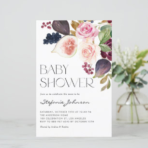 Einladung von Burgund Blume und Figs Baby Dusche