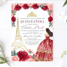 Einladung von Burgund Blush Floral Quinceanera, Ro