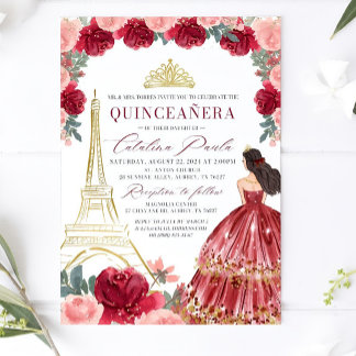 Einladung von Burgund Blush Floral Quinceanera, Ro