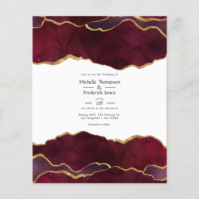 Einladung von Burgund und Gold Agate Hochzeit Flyer (Vorne)
