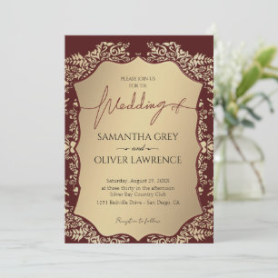 Einladung von Burgund und Gold Damask