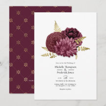 Einladung von Burgund und Gold Floral Wedding QR C