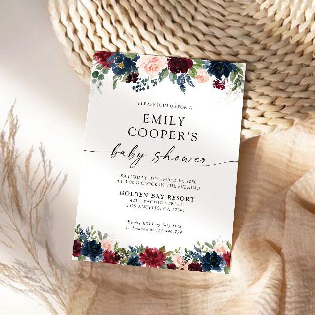 Einladung von Burgund und Navy-Baby-Dusche (Von Creator hochgeladen)