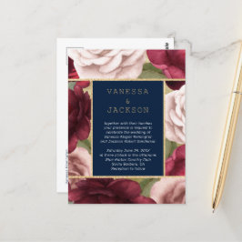 Einladung von Burgund und Navy Blue Wedding Postkarte