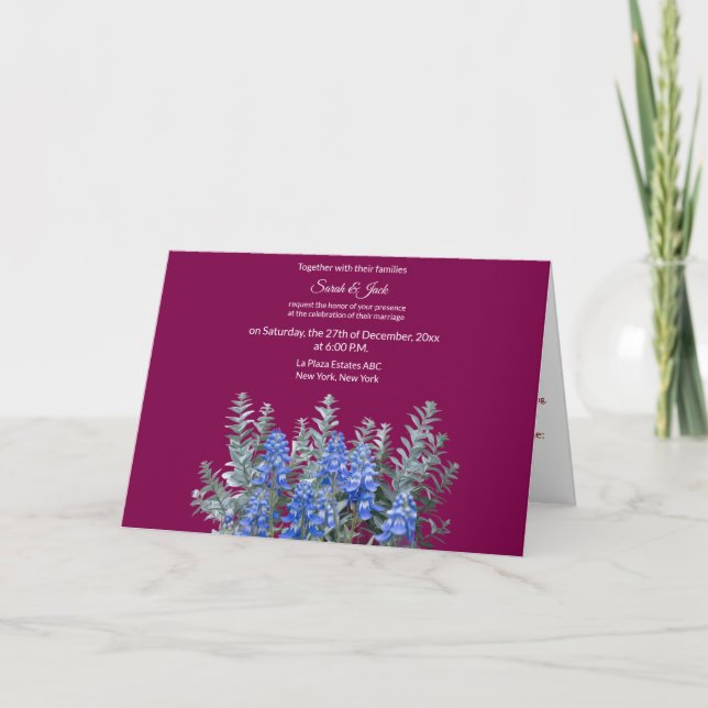 Einladung von Burgund Winter Wedding mit Bluebonne (Vorderseite)