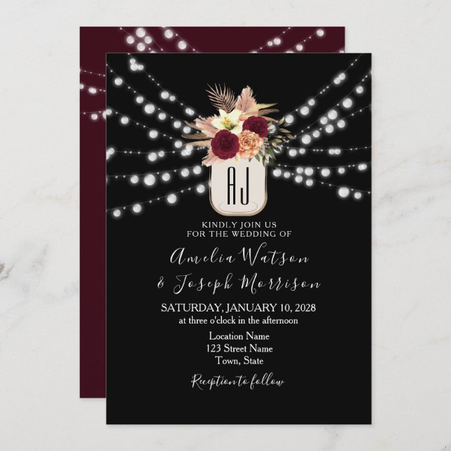 Einladung von Burgundy Black Wedding (Vorne/Hinten)