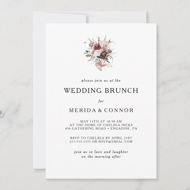 Einladung von Burgundy Boho Floral Wedding Brunch (Vorderseite)