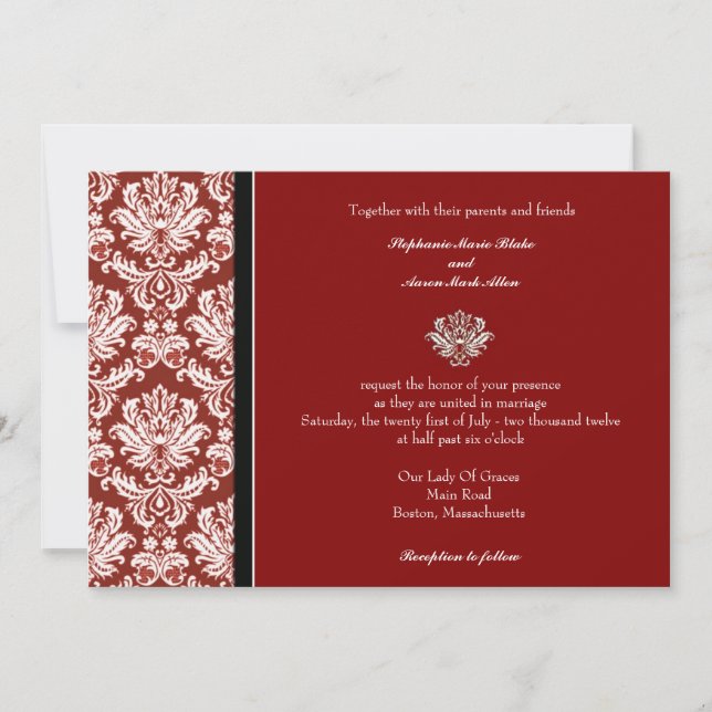Einladung von Burgundy Classic Damask (Vorderseite)