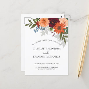 Einladung von Burgundy Fall Garden Floral Wedding Postkarte