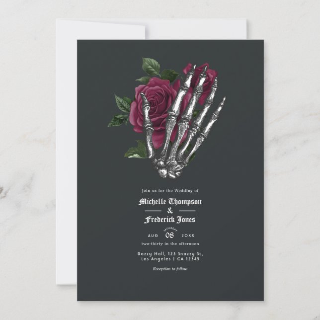 Einladung von Burgundy Floral Gothic Wedding QR Co (Vorderseite)