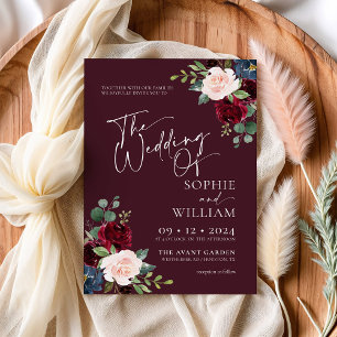 Einladung von Burgundy Floral Wedding