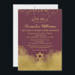 Einladung von Burgundy Gold Bar Mitzvah<br><div class="desc">Eine elegante Burgund und Gold Bar Mitzvah Einladung mit Gold Glitzer Konfetti am oberen und Gold Glattleder am unteren Rand mit einem Gold Glitzer Star of David.</div>