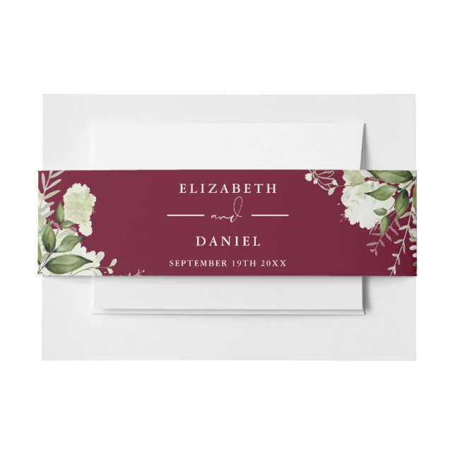 Einladung von Burgundy Greenery Floral Wedding Einladungsbanderole (Vorderseite Beispiel)