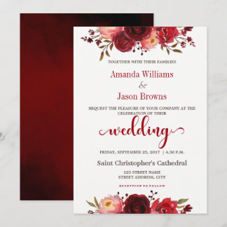 Einladung von Burgundy Marsala Red Floral Wedding