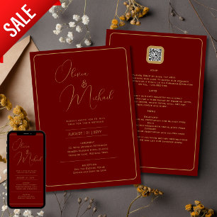 Einladung von Burgundy Red Wedding mit Gold Text