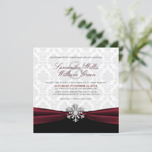 Einladung von Burgundy Ribbon Winter Hochzeit