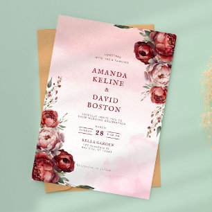 Einladung von Burgundy Watercolor Peony Wedding