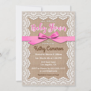 Einladung von Burlap Leinwand und Lace Baby Dusche