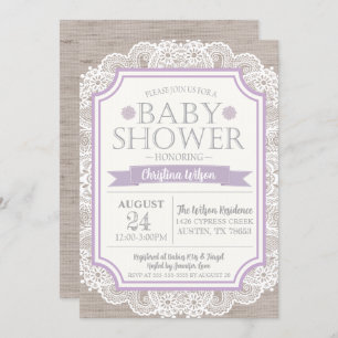 Einladung von Burlap Lila & Lace Baby Dusche