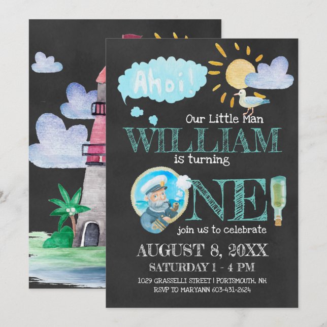 Einladung von Captain First Birthday Party (Vorne/Hinten)