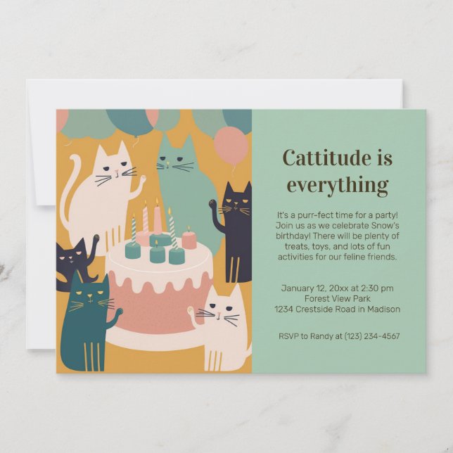 Einladung von Cat Birthday Party (Vorderseite)