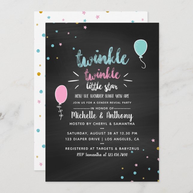 Einladung von Chalkboard Baby Shower Gender (Vorne/Hinten)