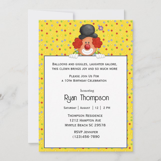 Einladung von Clown zum Geburtstag (Vorderseite)
