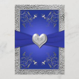 Einladung von Cobalt Blue und Pewter Heart Monogra