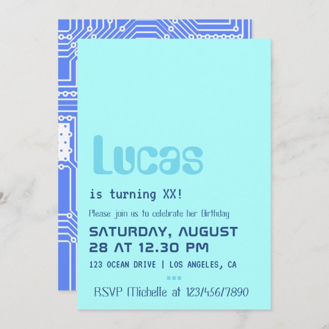 Einladung von Computer Geek Birthday Party (Vorne/Hinten)