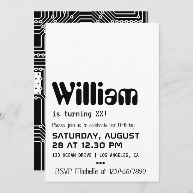 Einladung von Computer Geek Birthday Party (Vorne/Hinten)