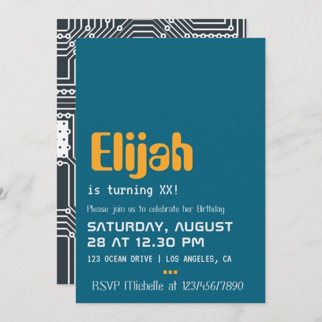 Einladung von Computer Geek Birthday Party (Vorne/Hinten)