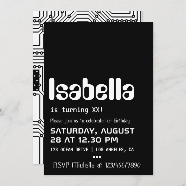 Einladung von Computer Geek Birthday Party (Vorne/Hinten)