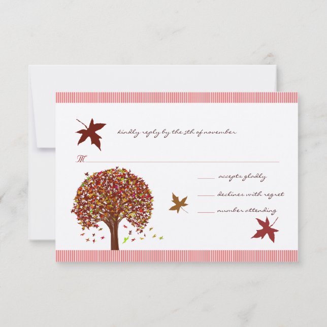 Einladung von Coral Burgundy Red Tree Wedding (Rückseite)