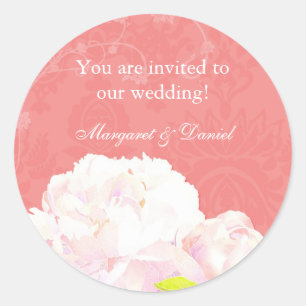 Einladung von Coral Reef Peony Wedding Runder Aufkleber