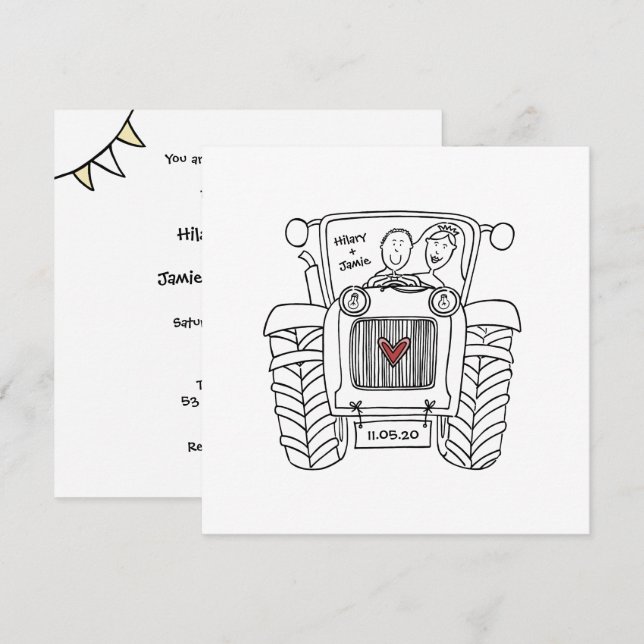 Einladung von Custom Country Wedding Traktor (Vorne/Hinten)