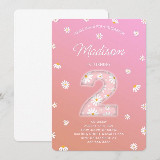 Einladung von Daisy Birthday (Vorne/Hinten)