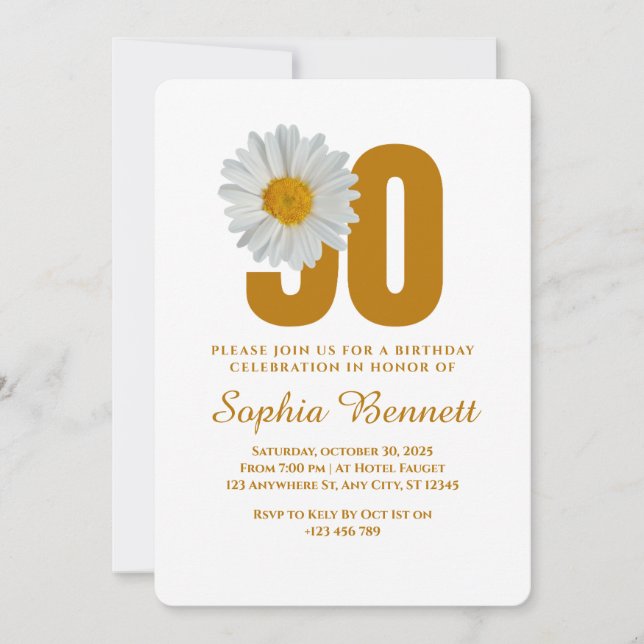Einladung von Daisy Floral zum 90. Geburtstag (Vorderseite)
