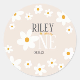Einladung von Daisy zum 1. Geburtstag Runder Aufkleber