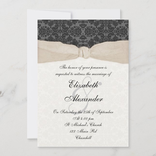 Einladung von Damask Ribbon - Champagner (Vorderseite)