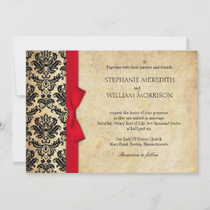 Einladung von Damask Vintag Red Bow Wedding