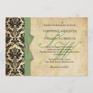 Einladung von Damask Vintag Sage Bow Hochzeit