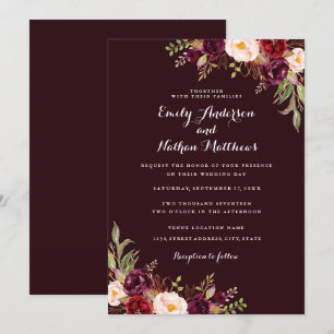 Einladung von Deep Burgundy Red Floral Wedding