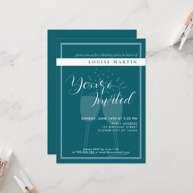 Einladung von Deep Petrol Custom Geburtstagsparty (Vorderseite/Rückseite Beispiel)