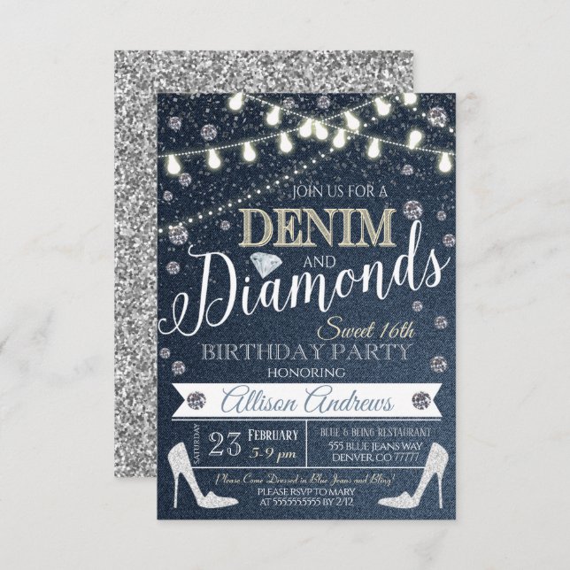 Einladung von Denim und Diamonds zum Geburtstag (Vorne/Hinten)