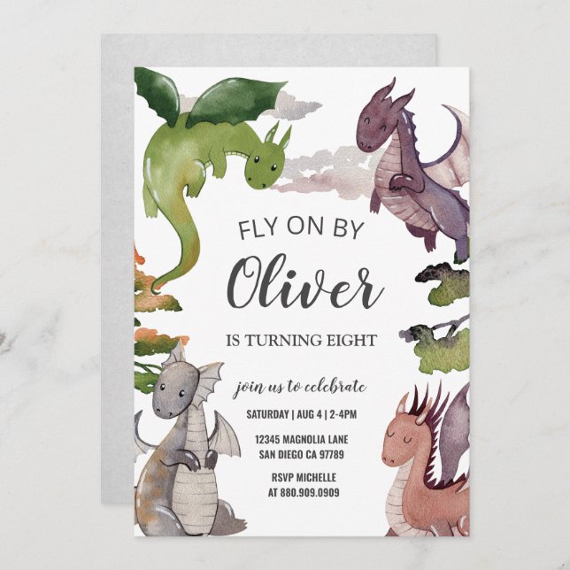 Einladung von Dragon Birthday (Vorne/Hinten)