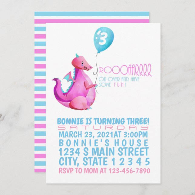 Einladung von Dragon Birthday (Vorne/Hinten)