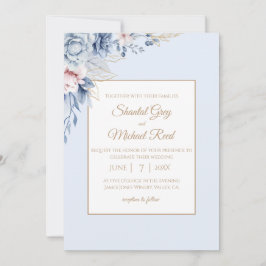 Einladung von Dusty Blue and Gold Floral Wedding